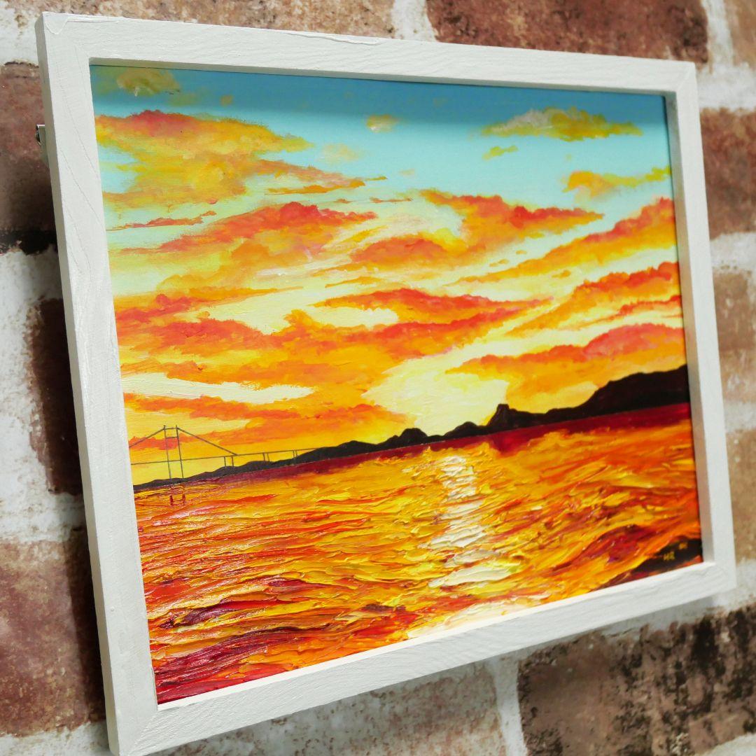 油絵 絵画 朝焼け町【6切り】