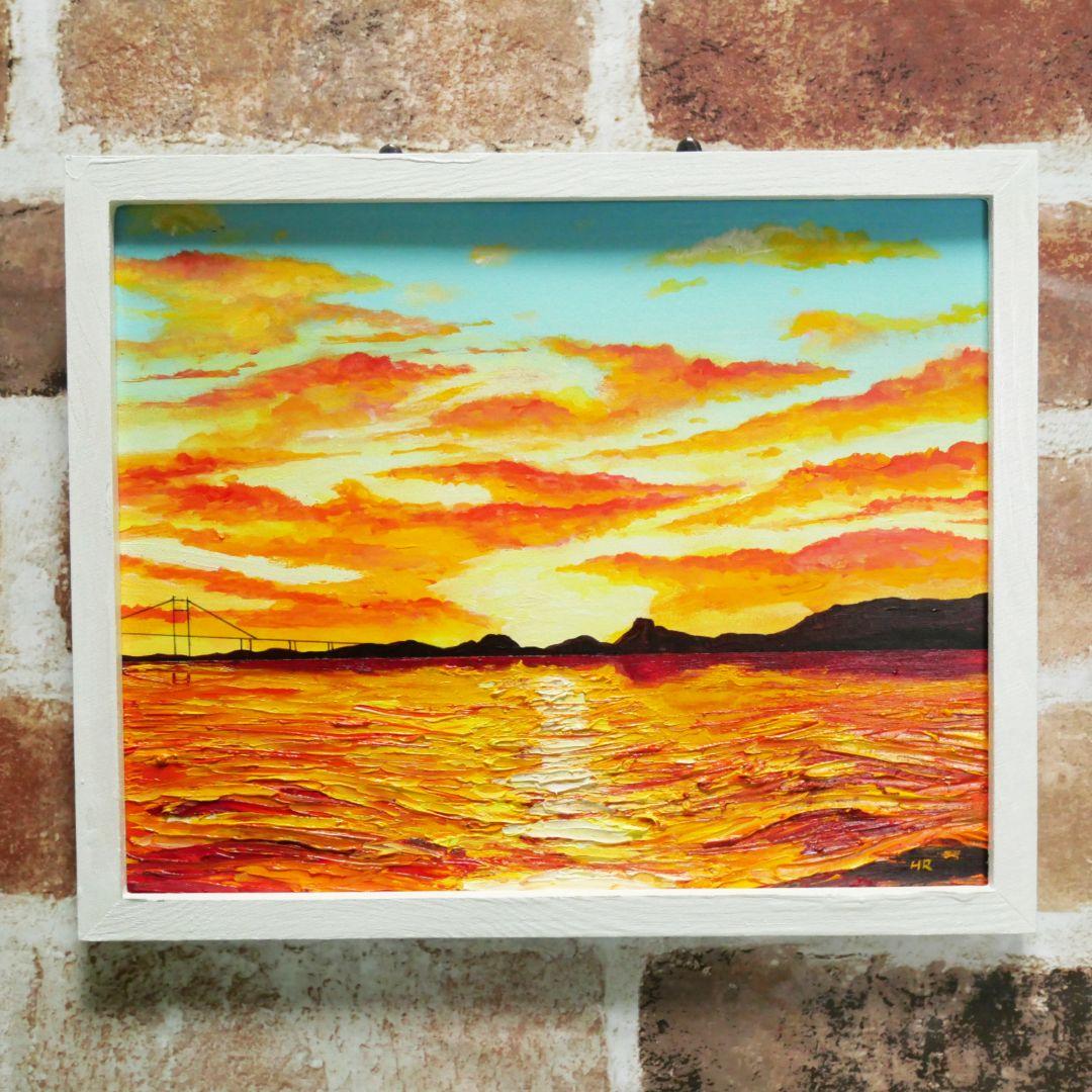 油絵 絵画 朝焼け町【6切り】