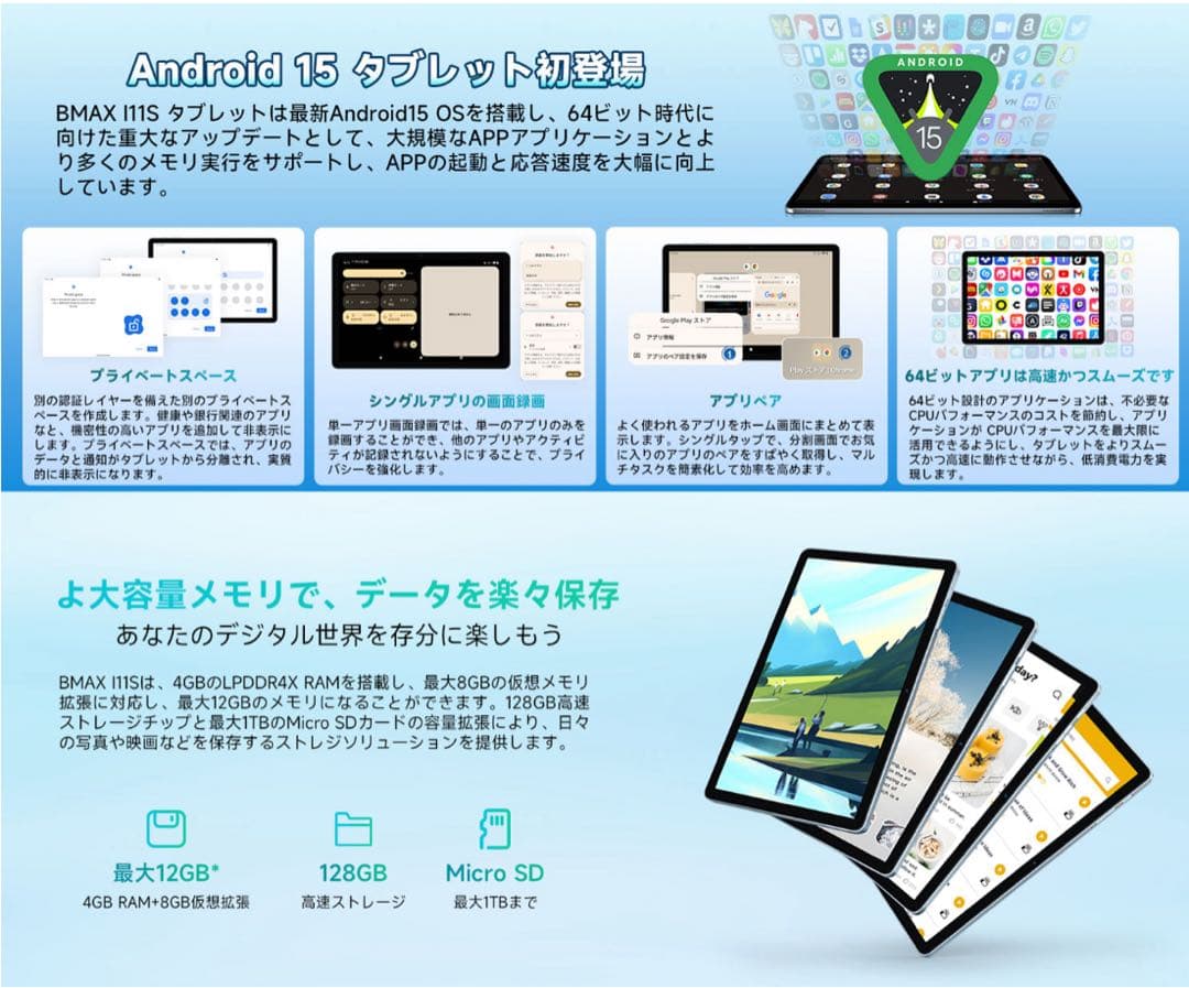 D*i様 アンドロイド15 タブレット 12GB+128GB 11インチ