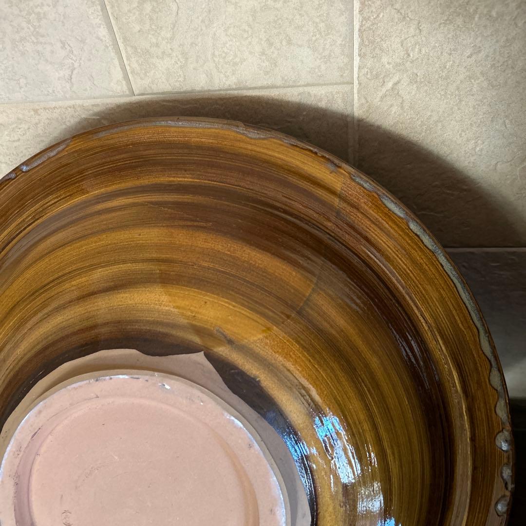 小鹿田焼き 刷毛目 放射状線模様の特大皿