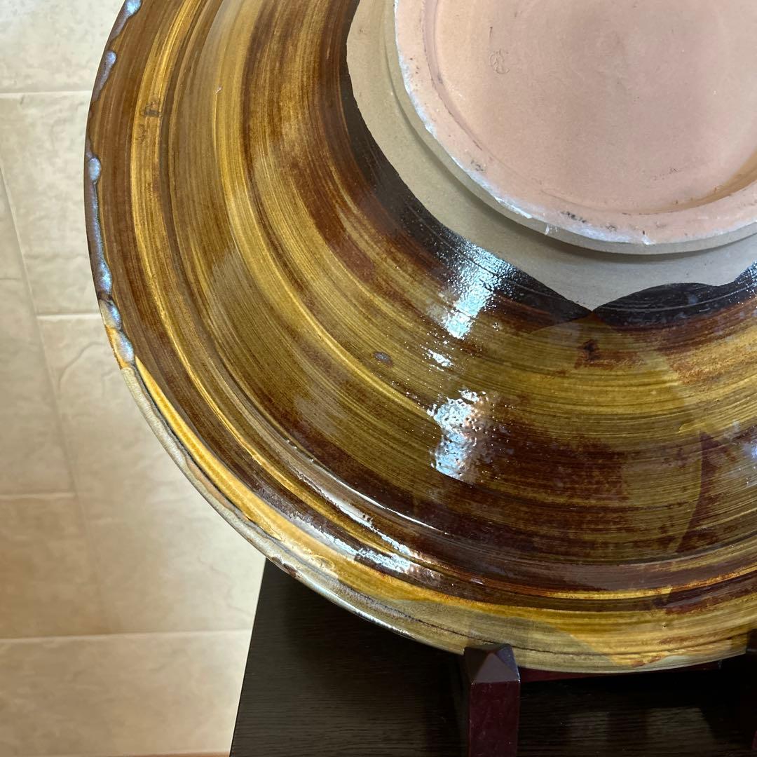 小鹿田焼き 刷毛目 放射状線模様の特大皿