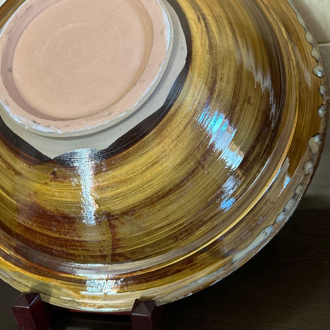 小鹿田焼き 刷毛目 放射状線模様の特大皿