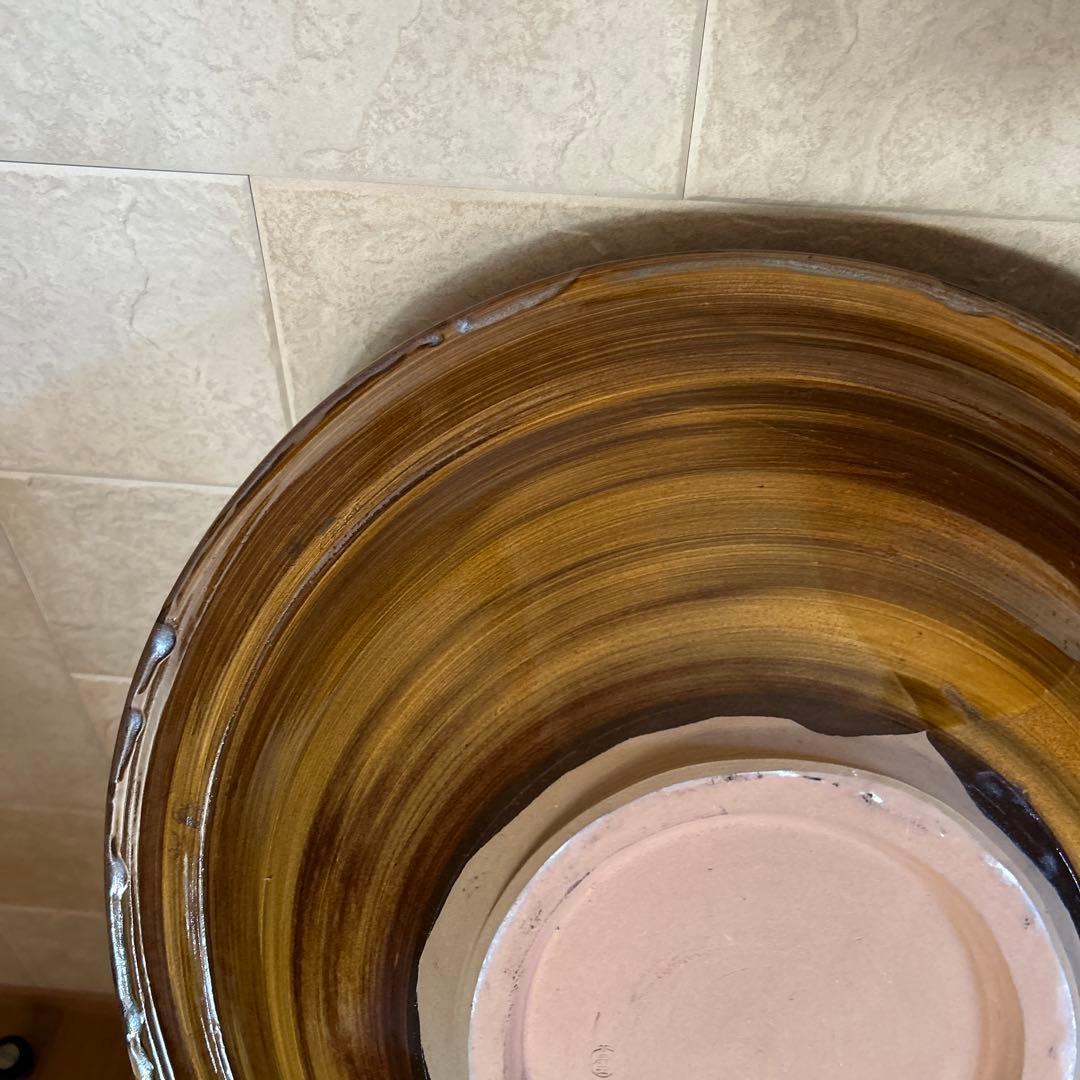 小鹿田焼き 刷毛目 放射状線模様の特大皿