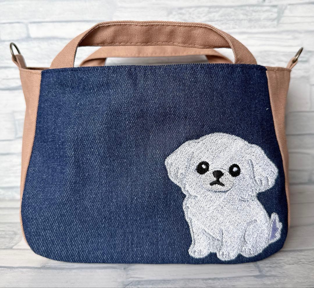 専用　ハンドメイド　刺繍　ペキニーズ　ミニトートバッグ　お散歩　お出かけ　犬