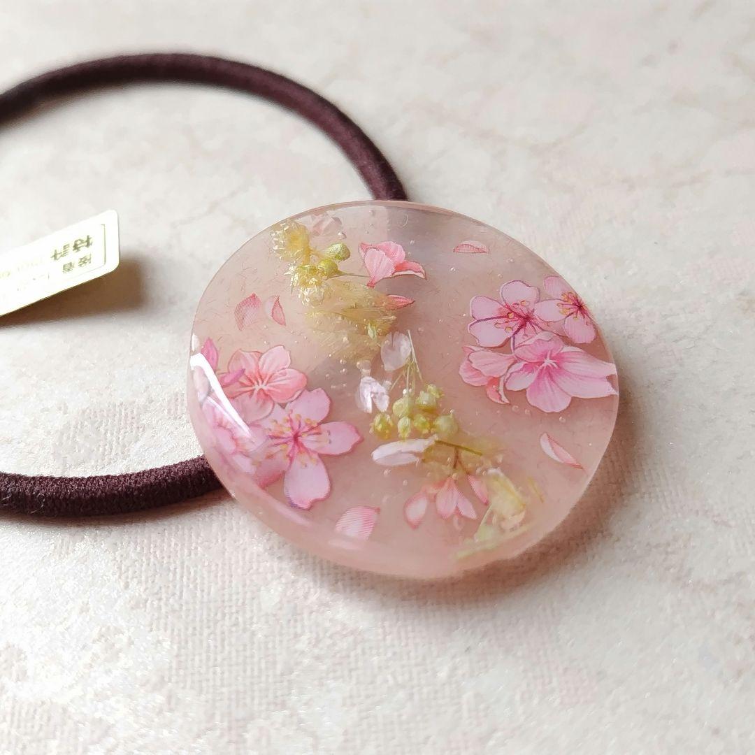 リアルフラワー入り 桜ラウンドレジンヘアゴム