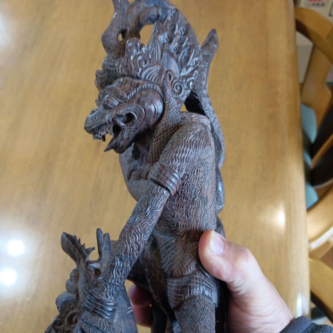 オマケ付 水に沈みます(黒壇）木製神話的生物彫刻 約36cm ハヌーマン バリ島