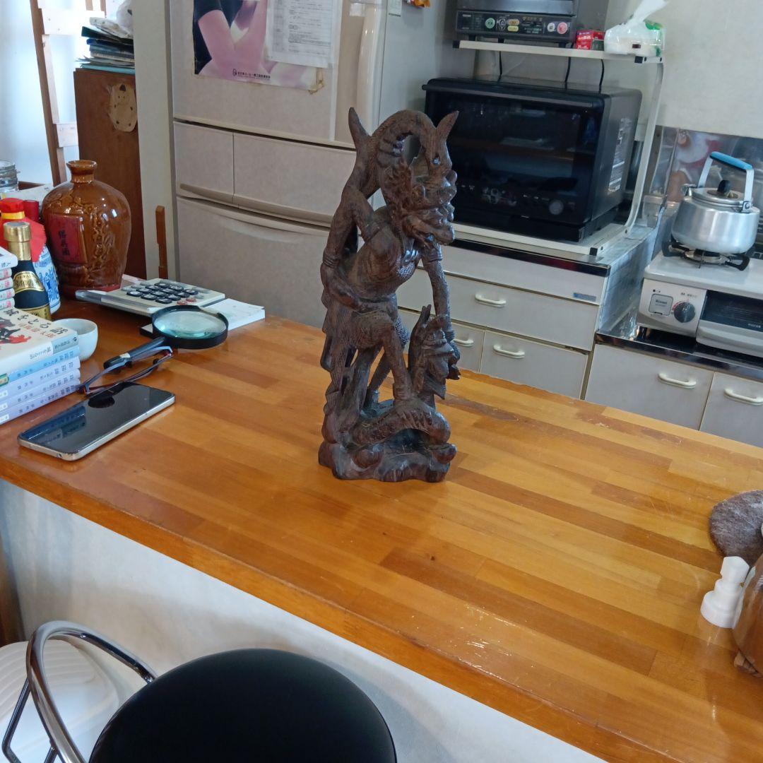 オマケ付 水に沈みます(黒壇）木製神話的生物彫刻 約36cm ハヌーマン バリ島