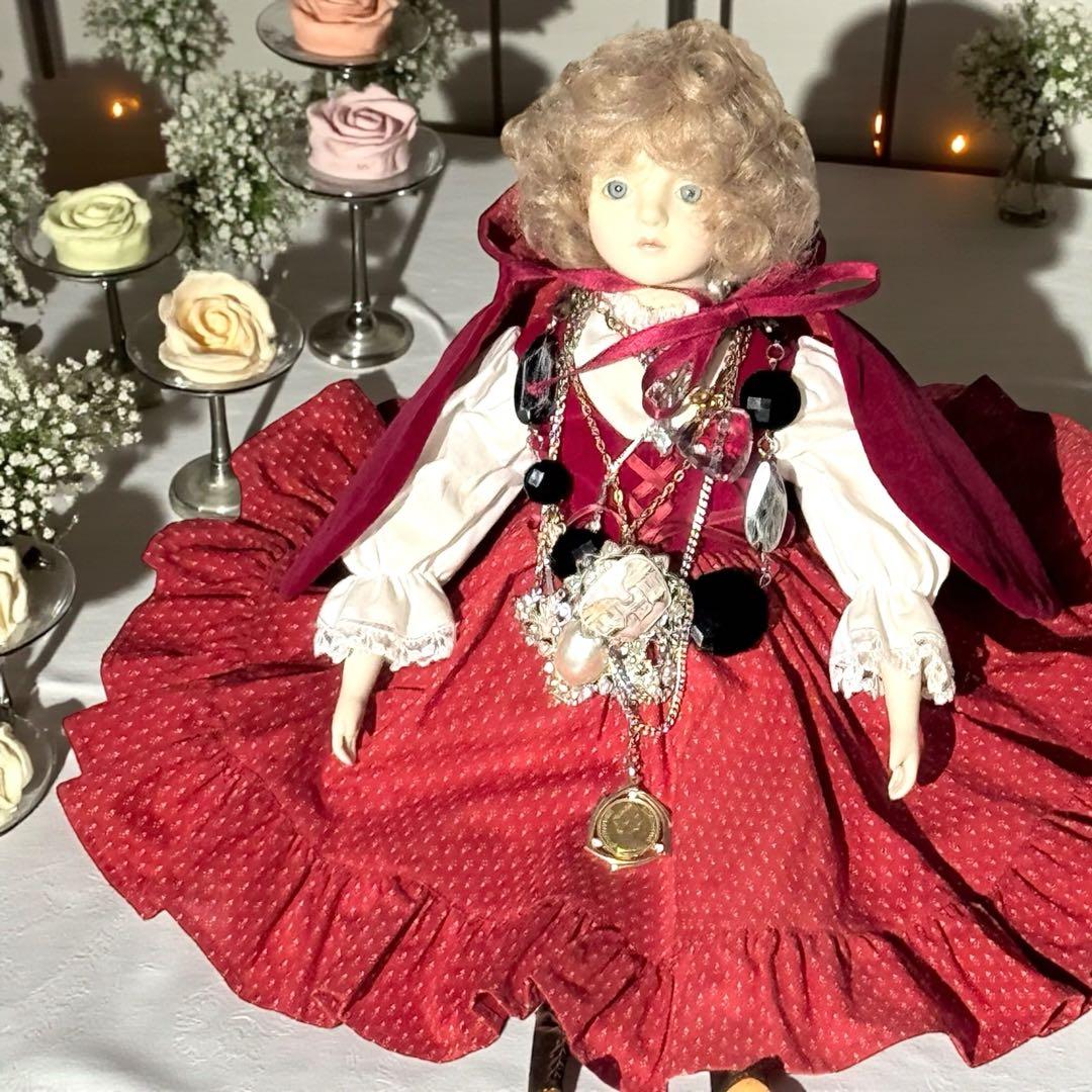 ビスクドール 赤ずきん 若月まり子 作家 作品 ドールスタンド付き シェルカメオ