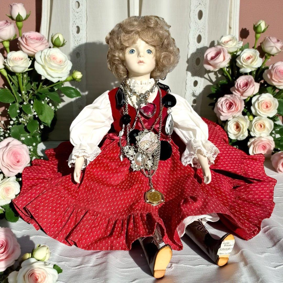 ビスクドール 赤ずきん 若月まり子 作家 作品 ドールスタンド付き シェルカメオ