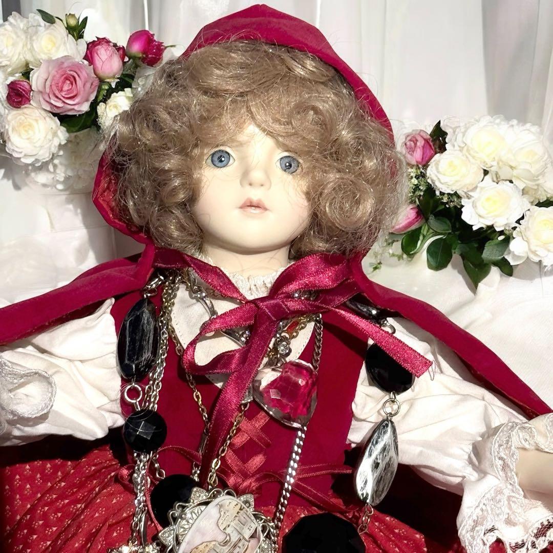 ビスクドール 赤ずきん 若月まり子 作家 作品 ドールスタンド付き シェルカメオ