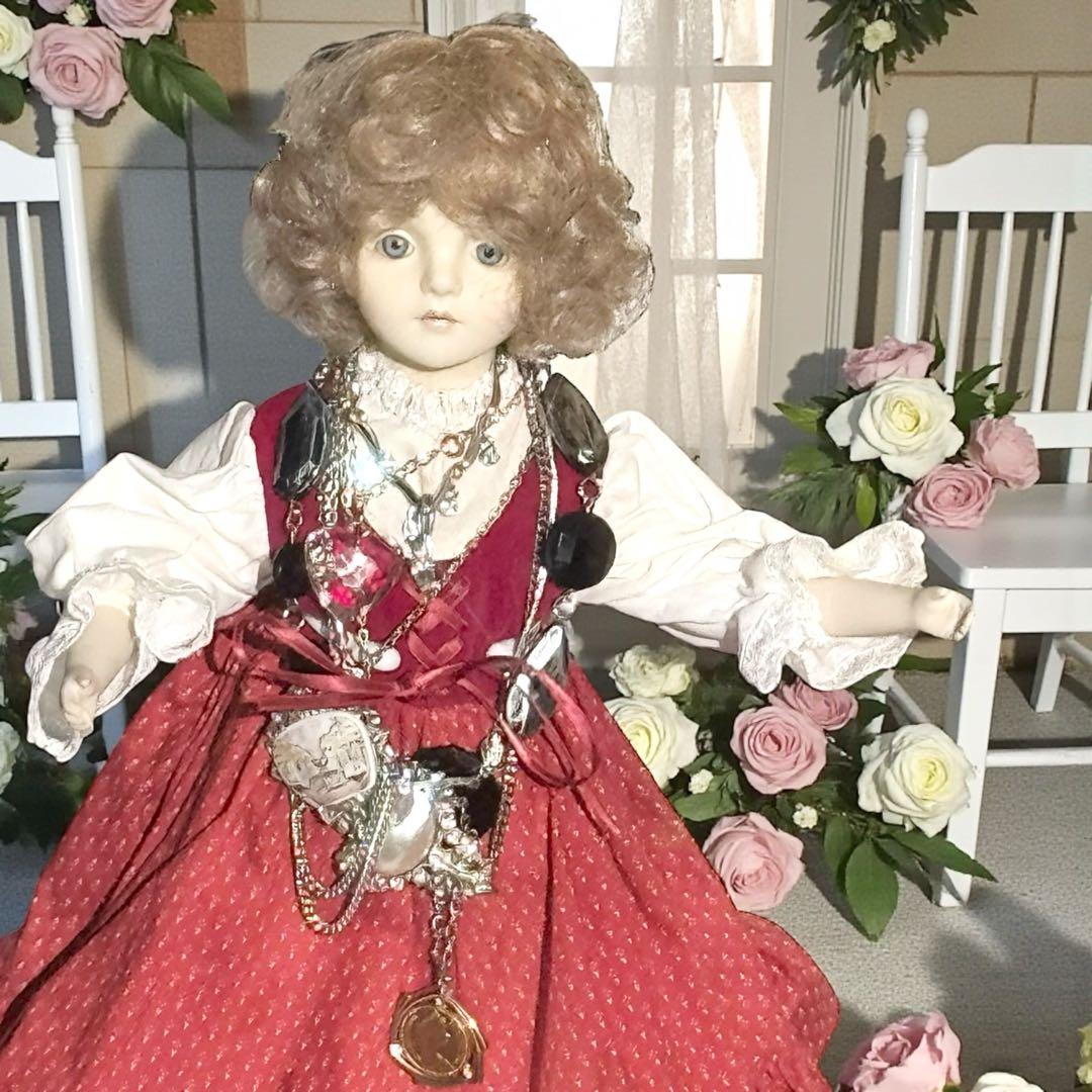 ビスクドール 赤ずきん 若月まり子 作家 作品 ドールスタンド付き シェルカメオ