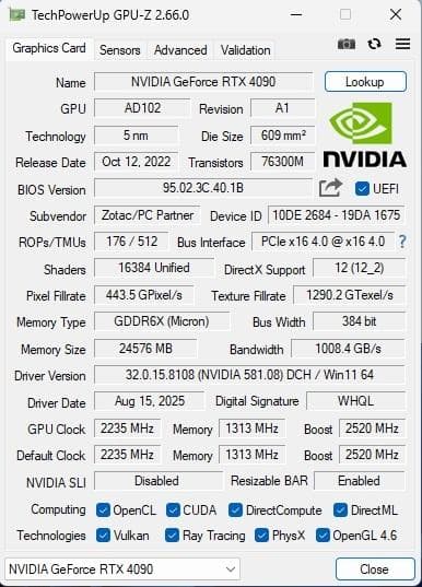 GeForce RTX 4090 完全稼働品　GPU-Zチェック済み