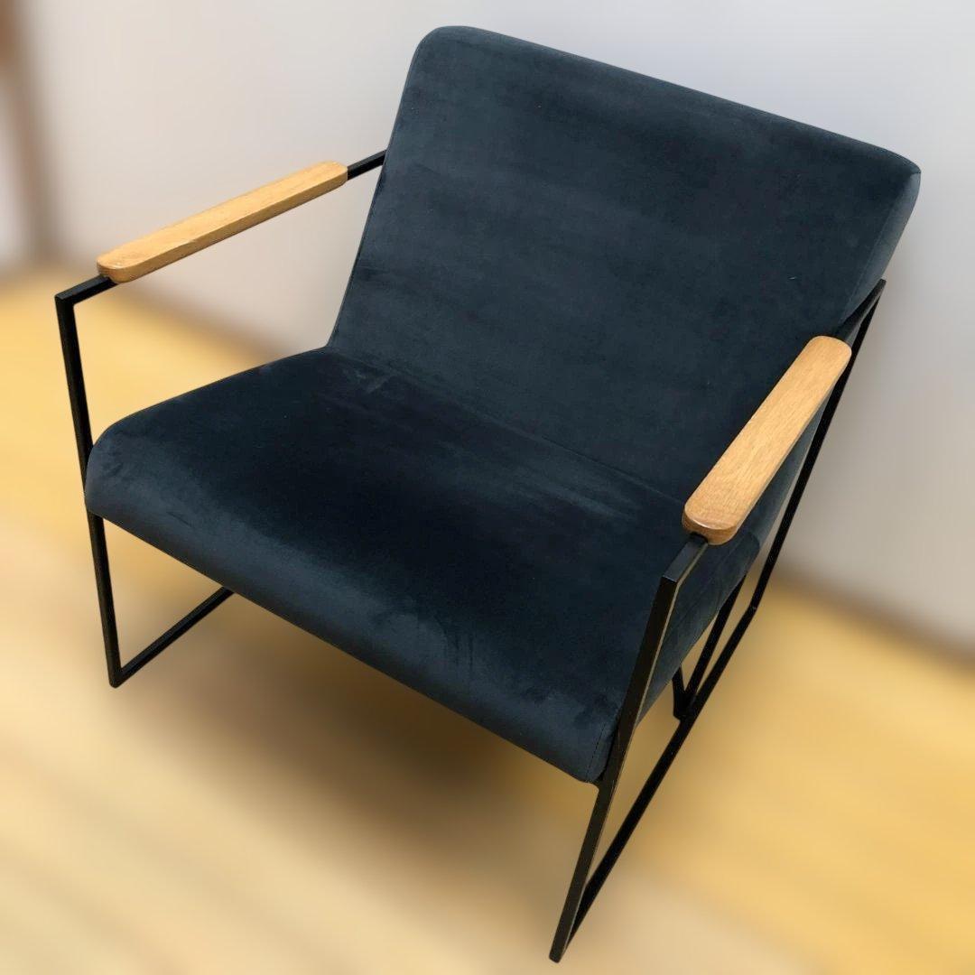 木肘チェア ソファ 北欧風 モダン インテリア ベロア調 88269-1