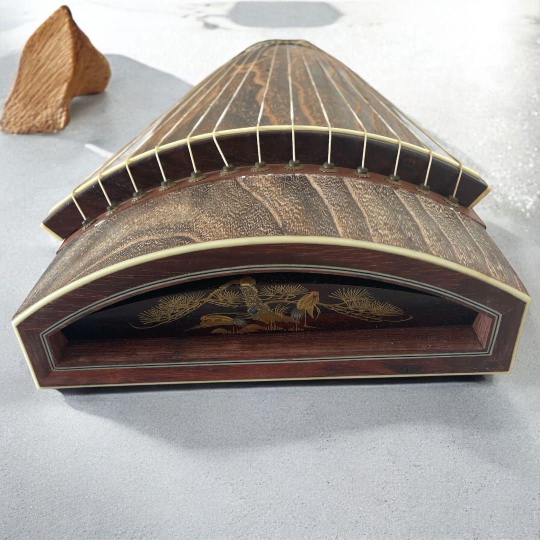 琴　筝 13弦　オレンジ飾り　鶴の絵　猫足　ヴィンテージ　木製