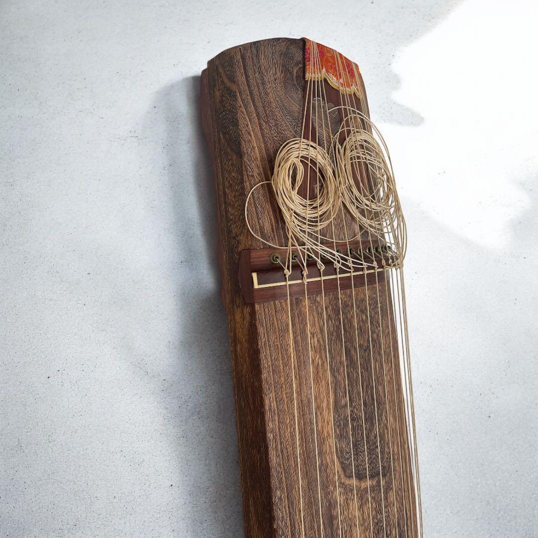 琴　筝 13弦　オレンジ飾り　鶴の絵　猫足　ヴィンテージ　木製