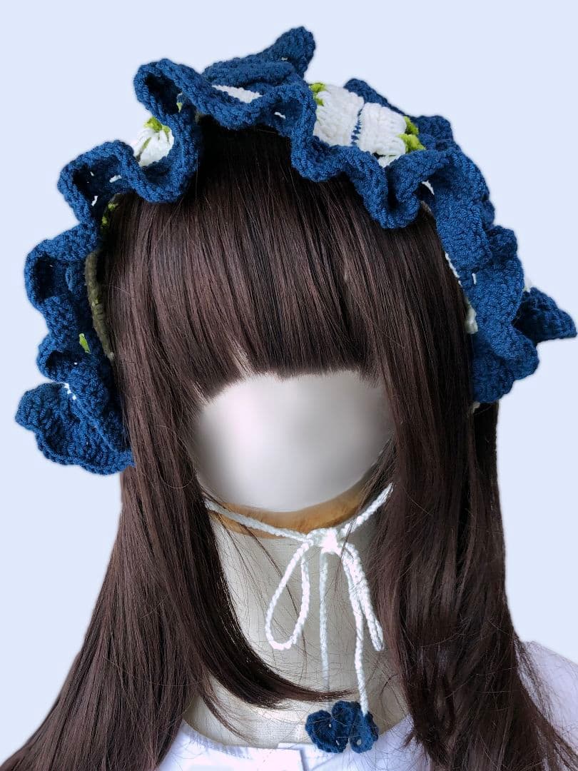 薔薇モチーフヘッドドレス&つけ襟・ネイビー2点セット