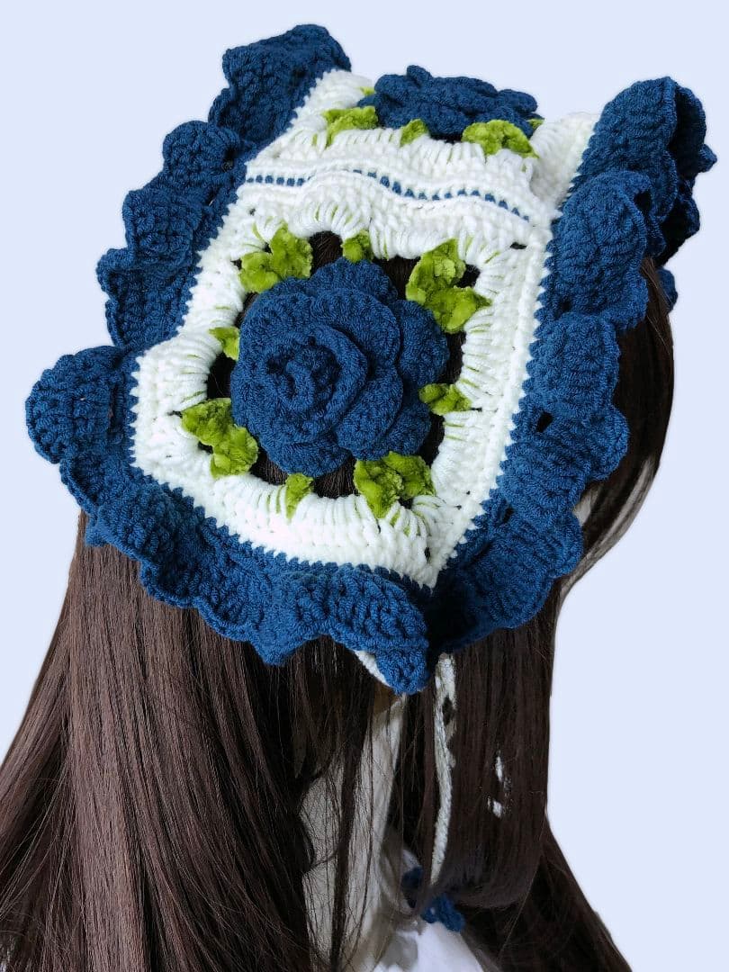 薔薇モチーフヘッドドレス&つけ襟・ネイビー2点セット