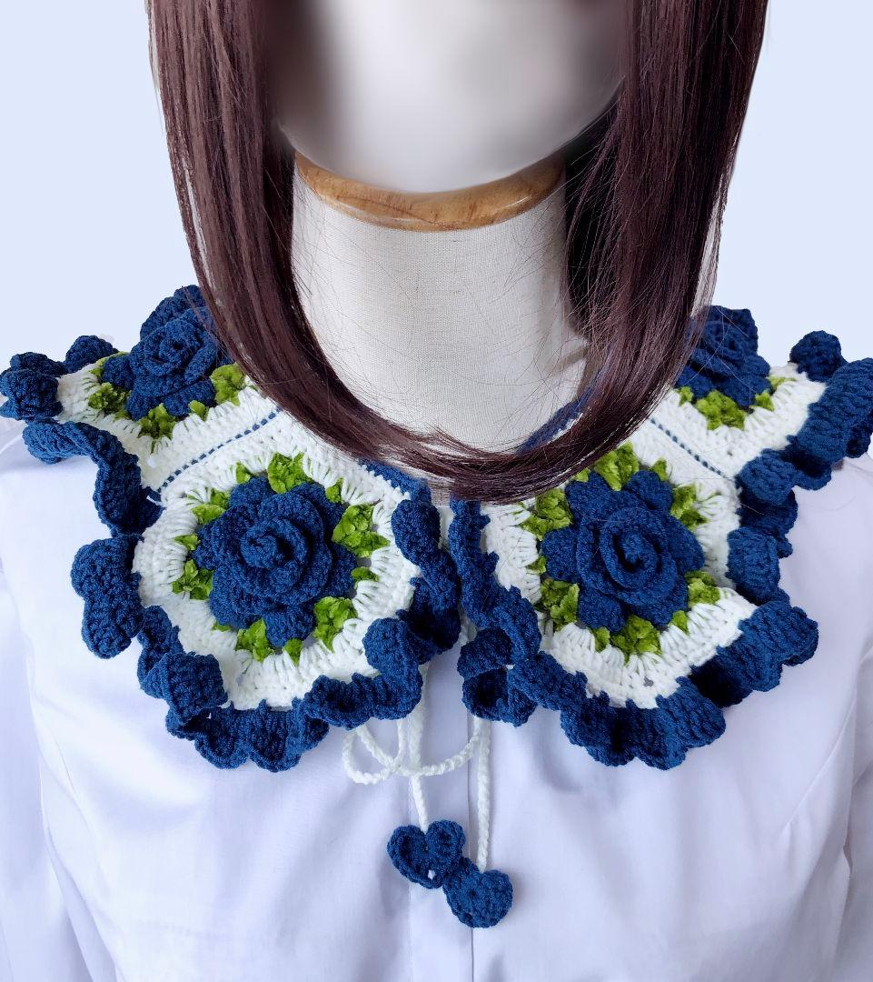 薔薇モチーフヘッドドレス&つけ襟・ネイビー2点セット