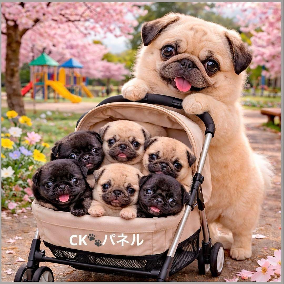 激レアベビーカーを引くポメラニアン、チワワ、柴犬、マルチーズ、パグ、トイプー