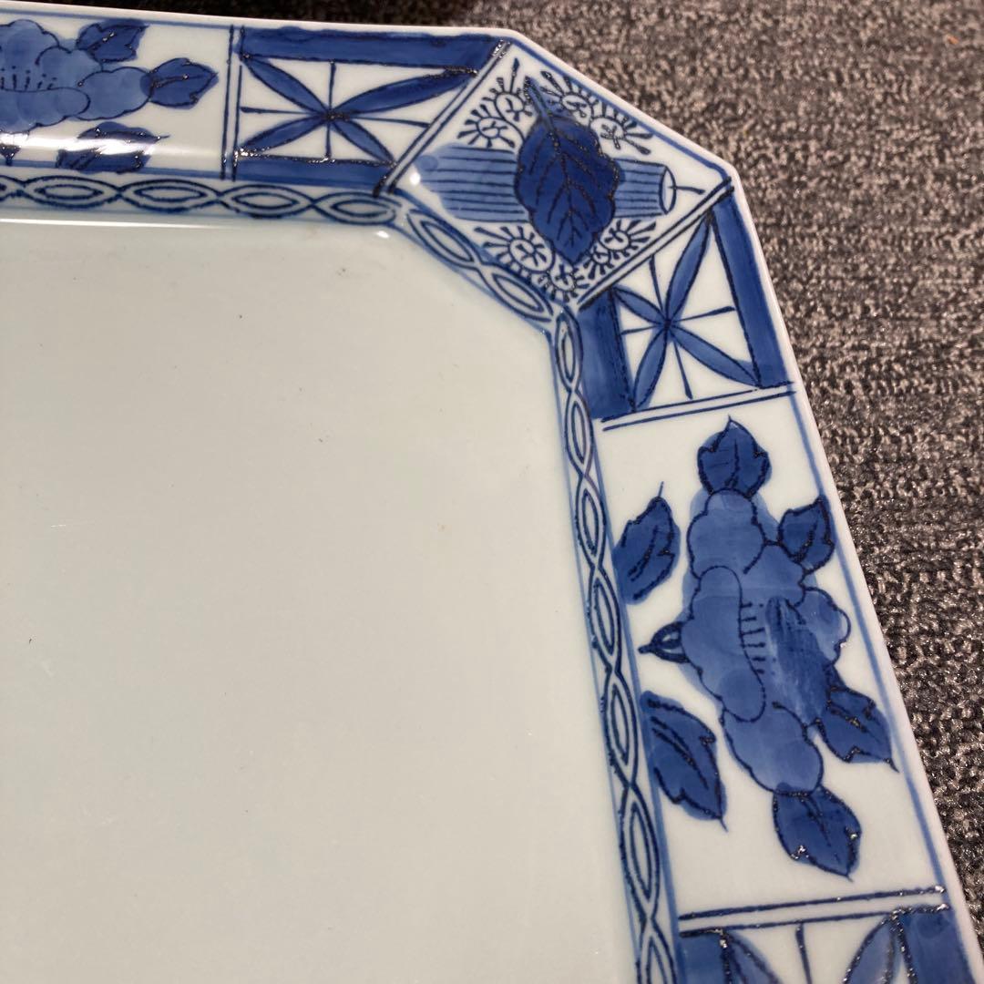 有田焼　八角形皿 大皿　青い花柄 盛り皿　7枚セット