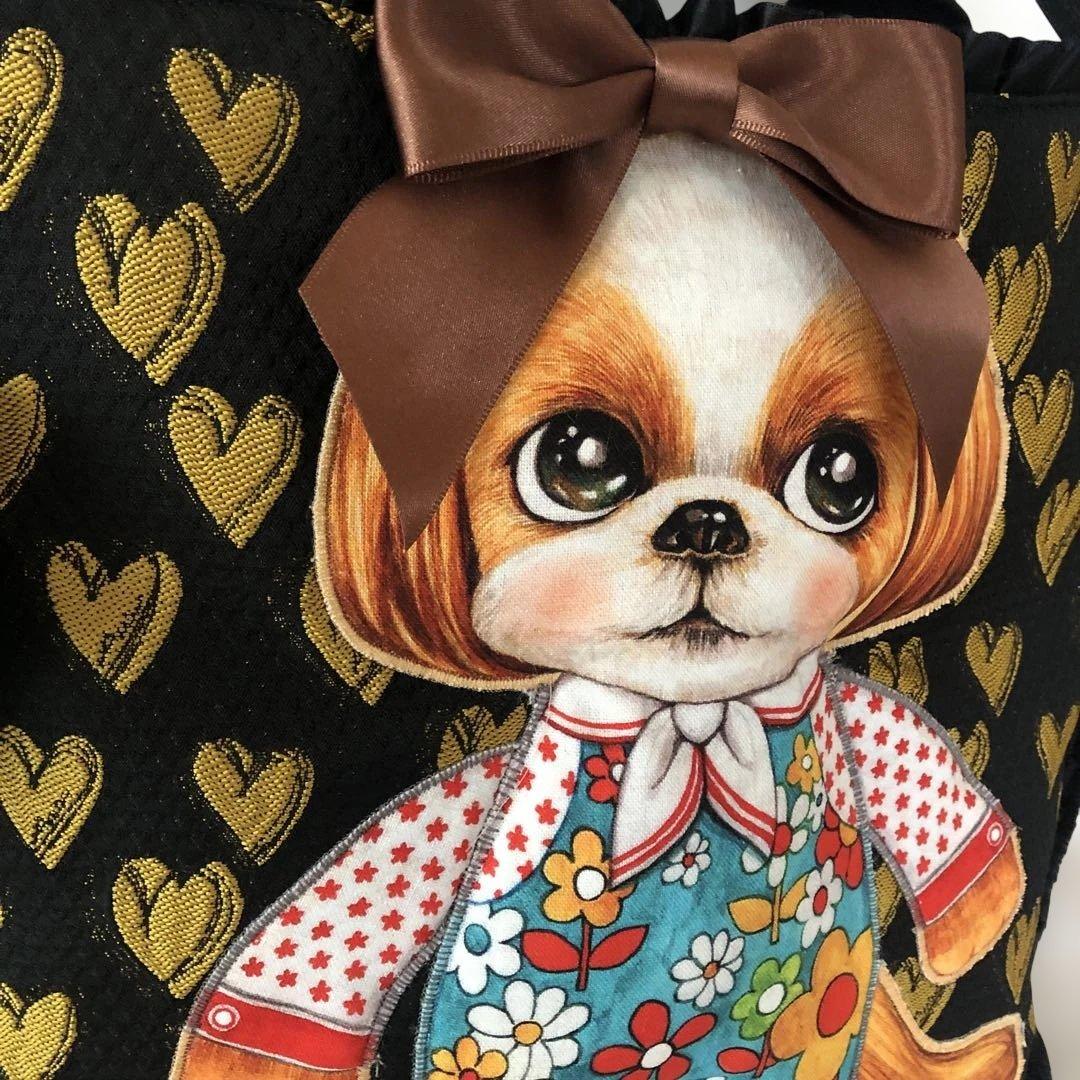 黄色ハートジャガードにシーズーアップリケバック