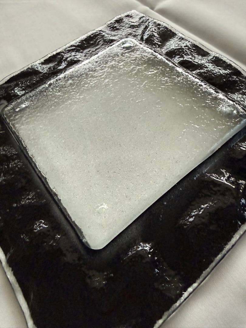 スペイン製グラススタジオ　ガラス角皿(ブラック)4枚セット