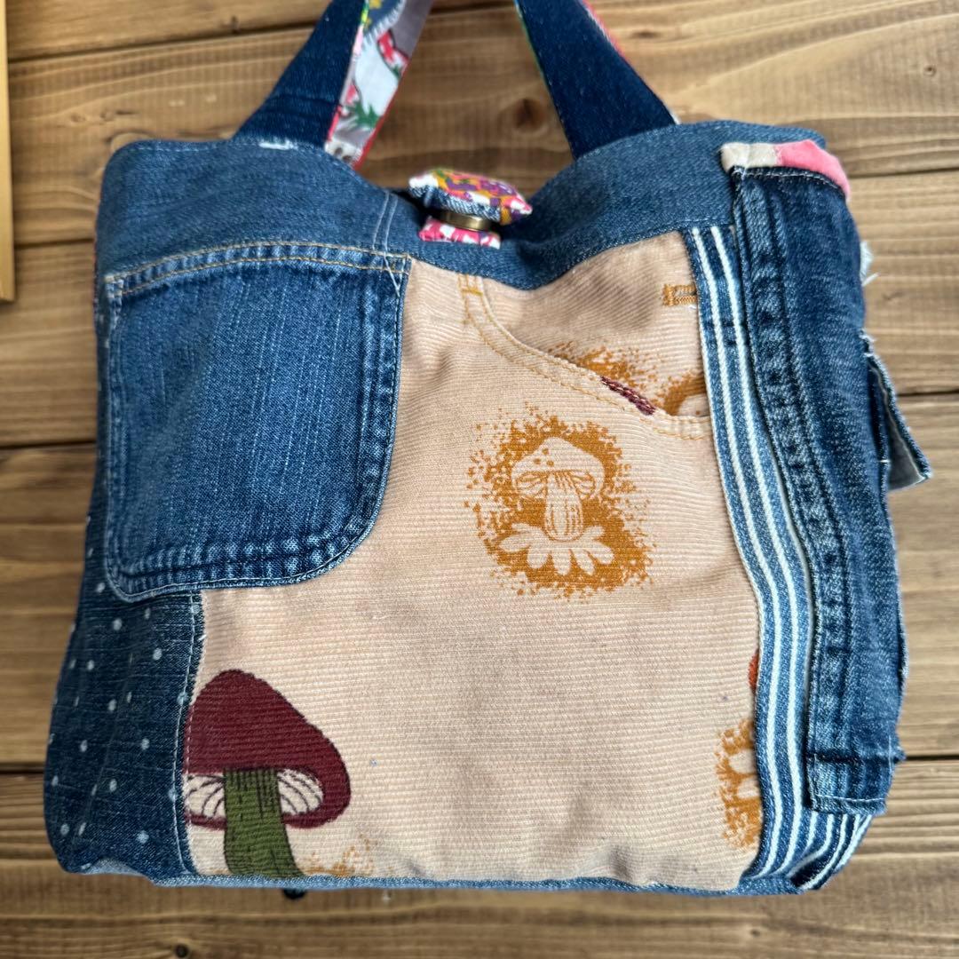 ハンドメイド デニムリメイク バッグ レトロ リバーシブル 楕円底 39