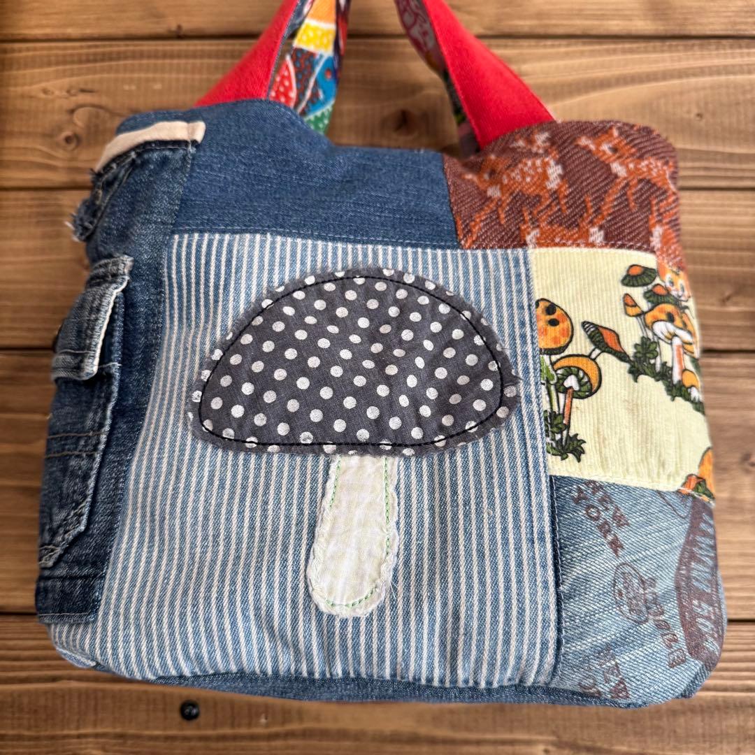 ハンドメイド デニムリメイク バッグ レトロ リバーシブル 楕円底 39