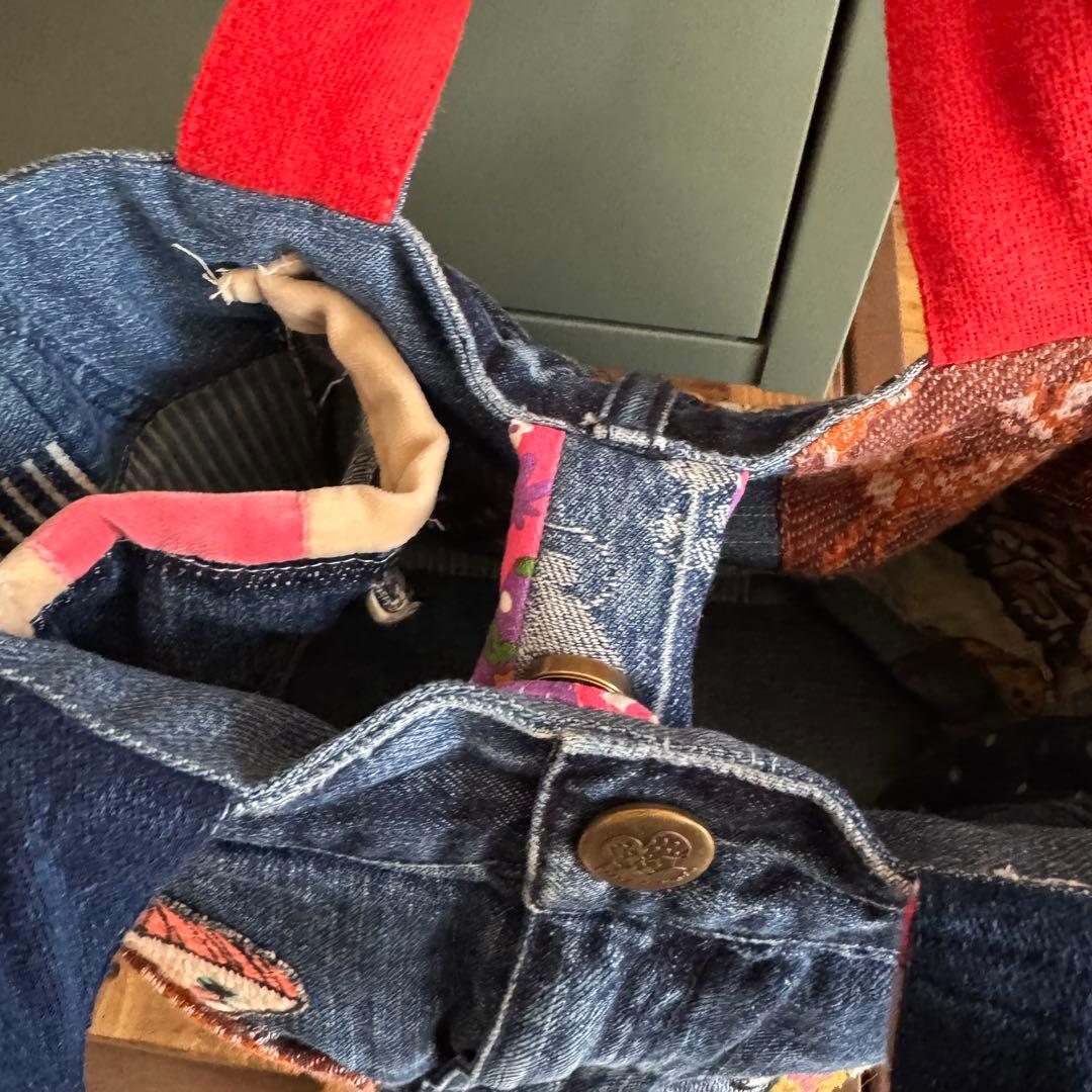 ハンドメイド デニムリメイク バッグ レトロ リバーシブル 楕円底 39