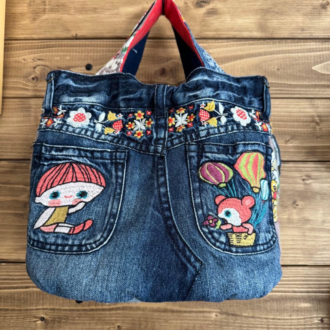 ハンドメイド デニムリメイク バッグ レトロ リバーシブル 楕円底 39