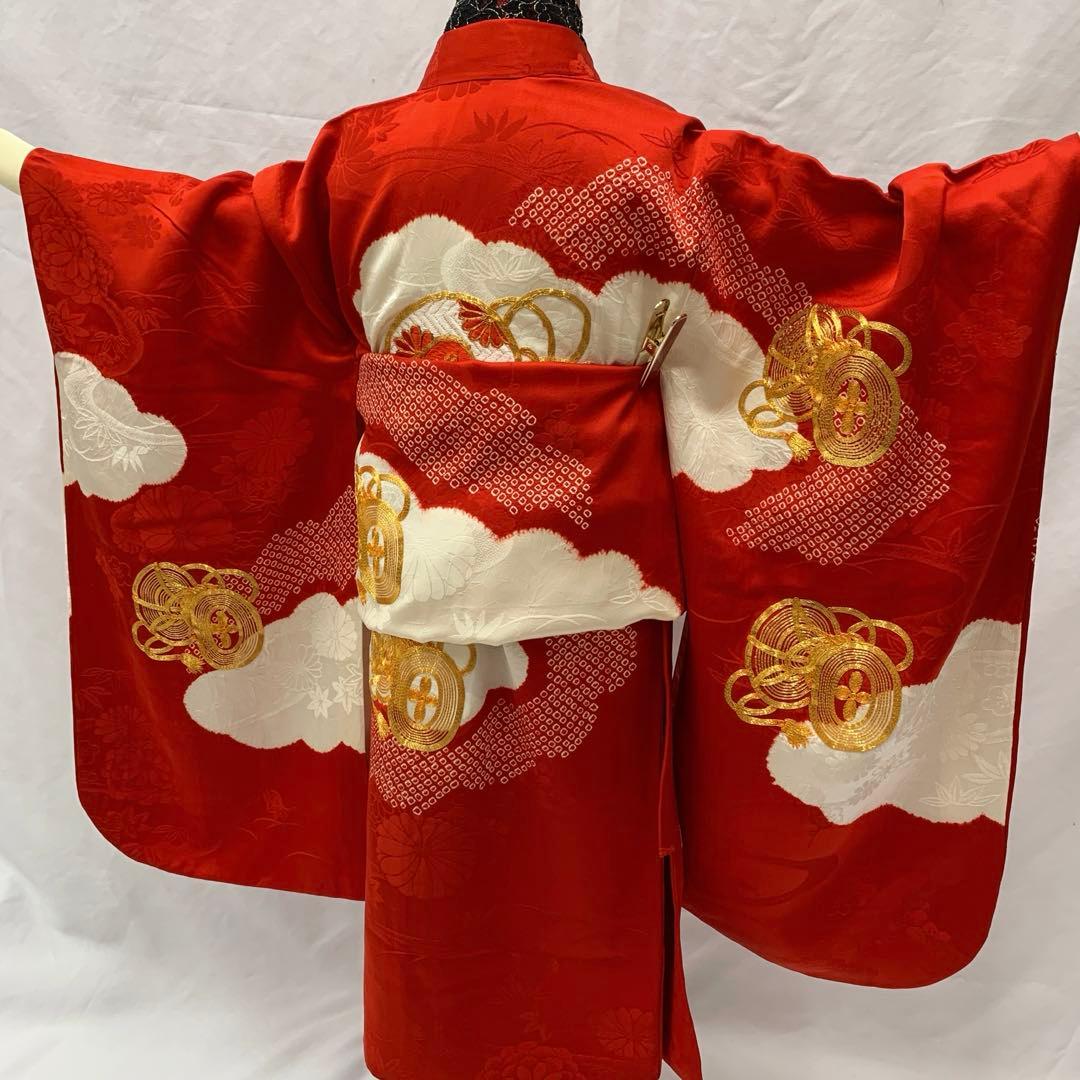 504agu4□七五三 三歳 女の子 着物&被布 金駒刺繍 絞り染め□状態良好