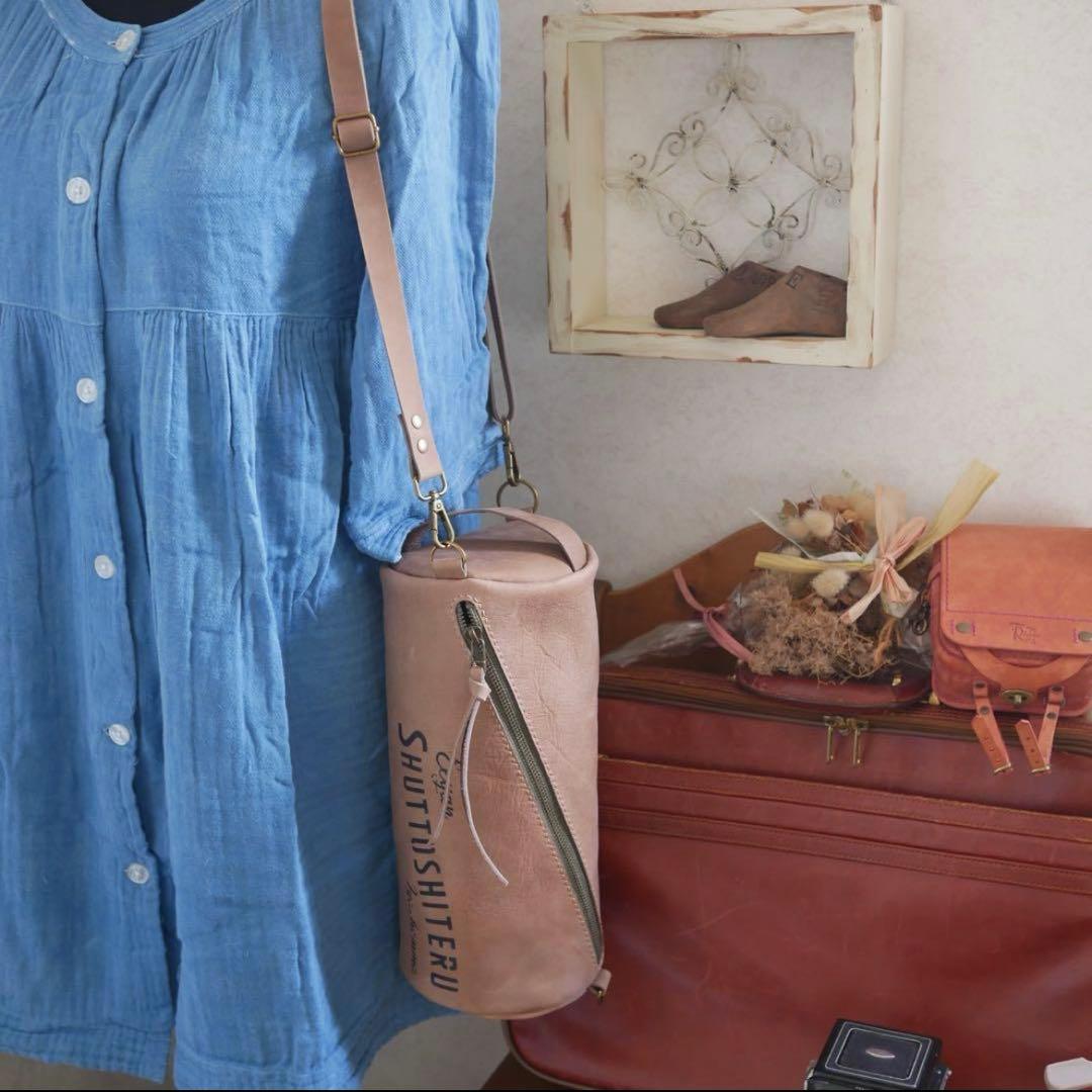 ドラムショルダー 牛革 ヌメ アンティーク加工 ダメージ ヴィンテージコーデ