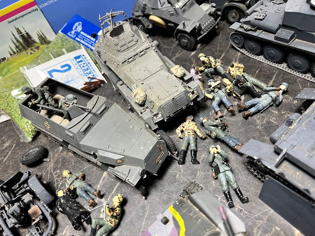 ミリタリー模型 ミリタリー戦車、戦車模型、戦車14台、戦艦1隻、隊員、基地