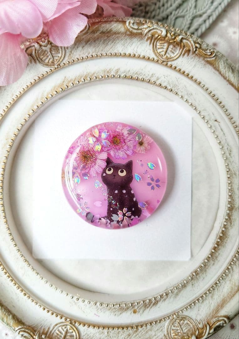 レジン　猫　ヘアゴム　ブローチ　ポニーフック　No.571