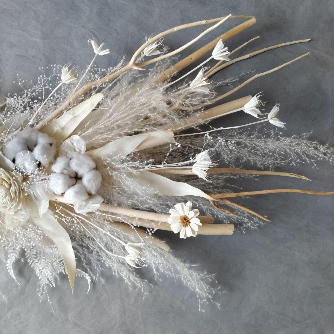 横長スワッグ　90㌢　ホワイト系　shopディスプレイ　ドライフラワー　送料込み