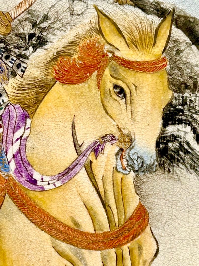 錦光山 宗兵衛 色絵武者図陶板 陶板 京薩摩 薩摩焼