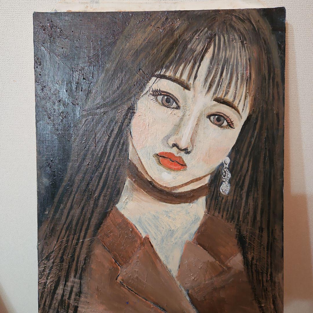 女性の油絵　茶系