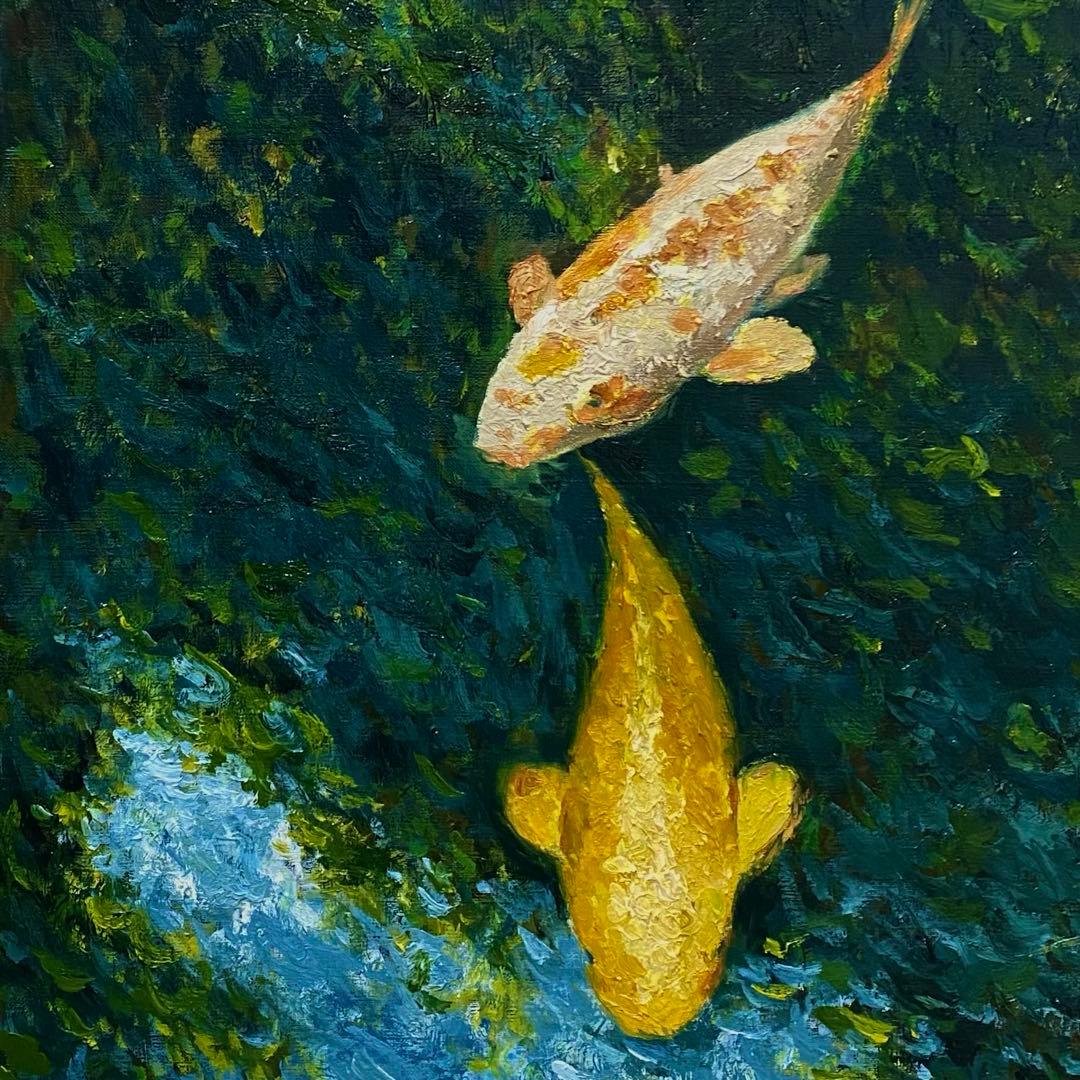 『白と金の鯉』F10 油彩画 絵画 oil painting art