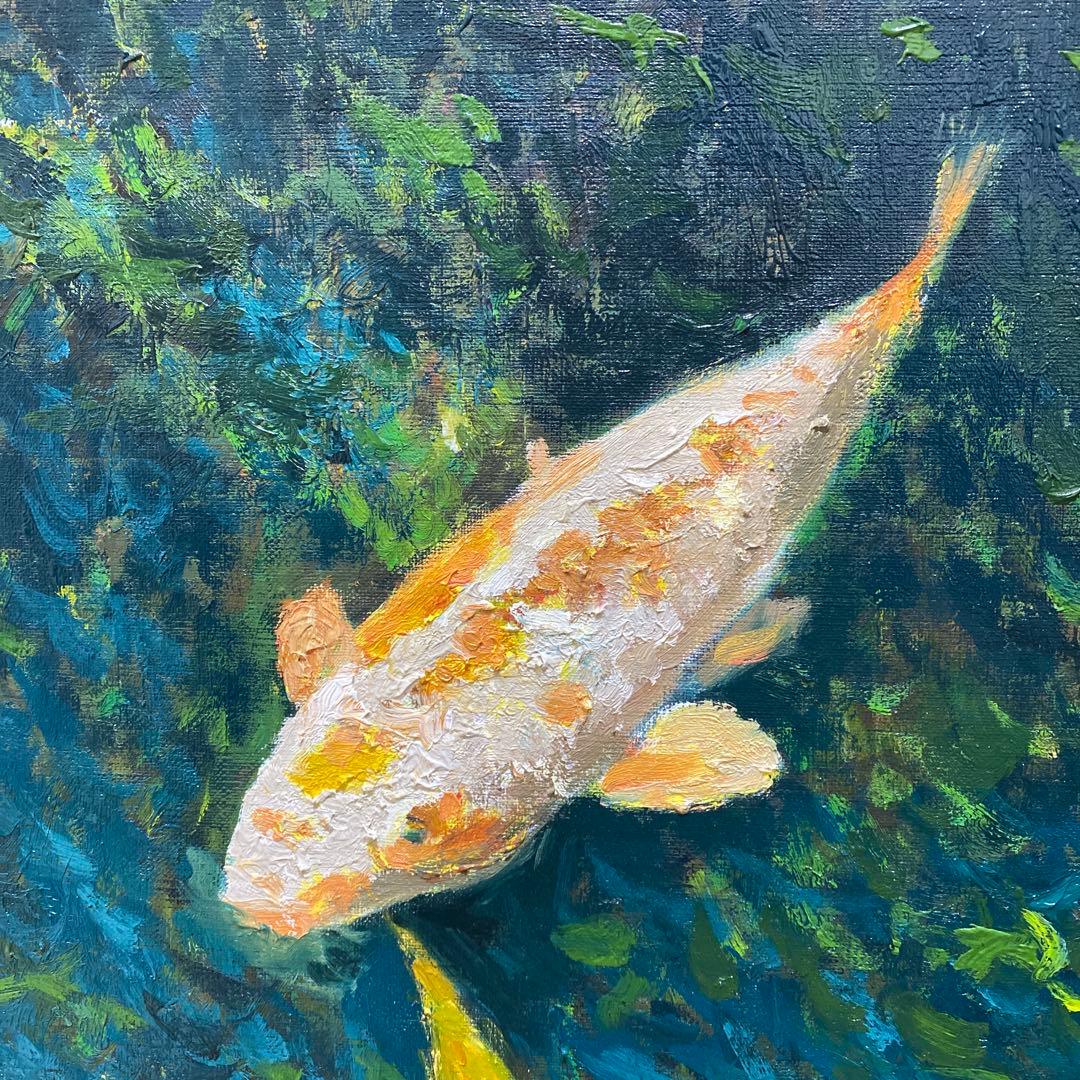 『白と金の鯉』F10 油彩画 絵画 oil painting art