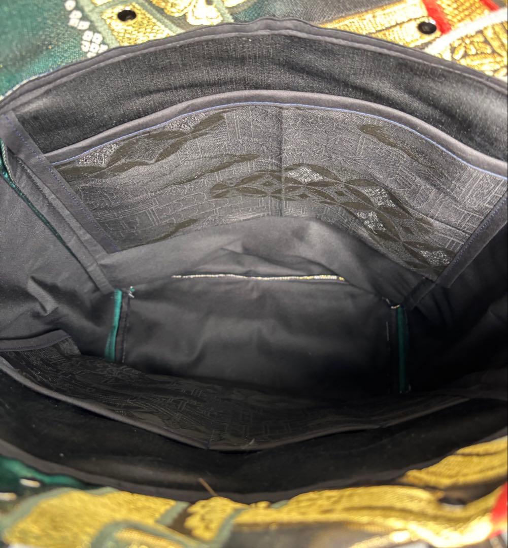 帯バッグリメイク　792番　本革持ち手　たっぷり縦長トート