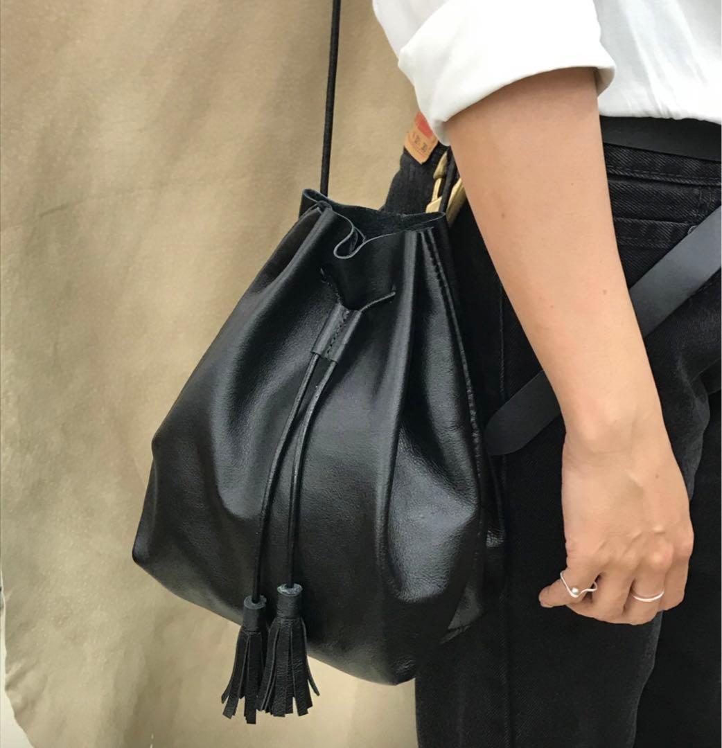 巾着バッグ　レザークラフト　ワークショップサンプル品　本革製