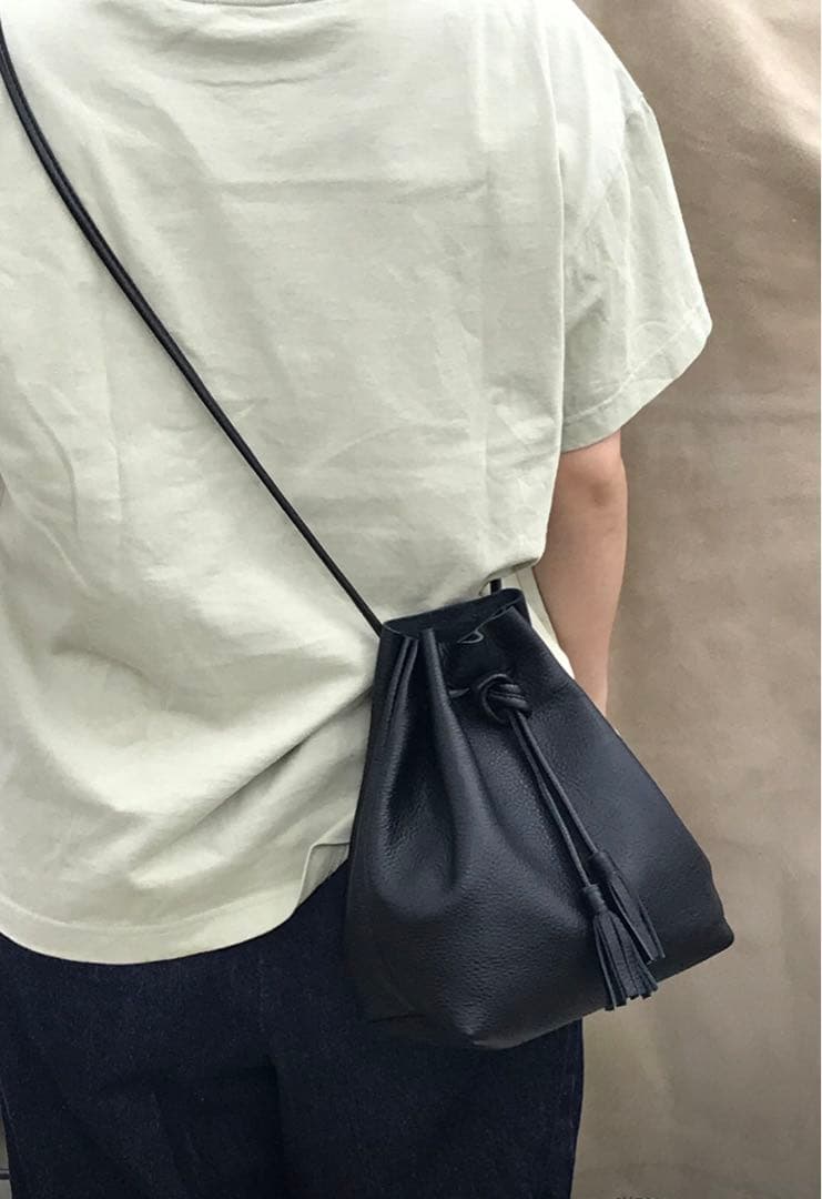 巾着バッグ　レザークラフト　ワークショップサンプル品　本革製