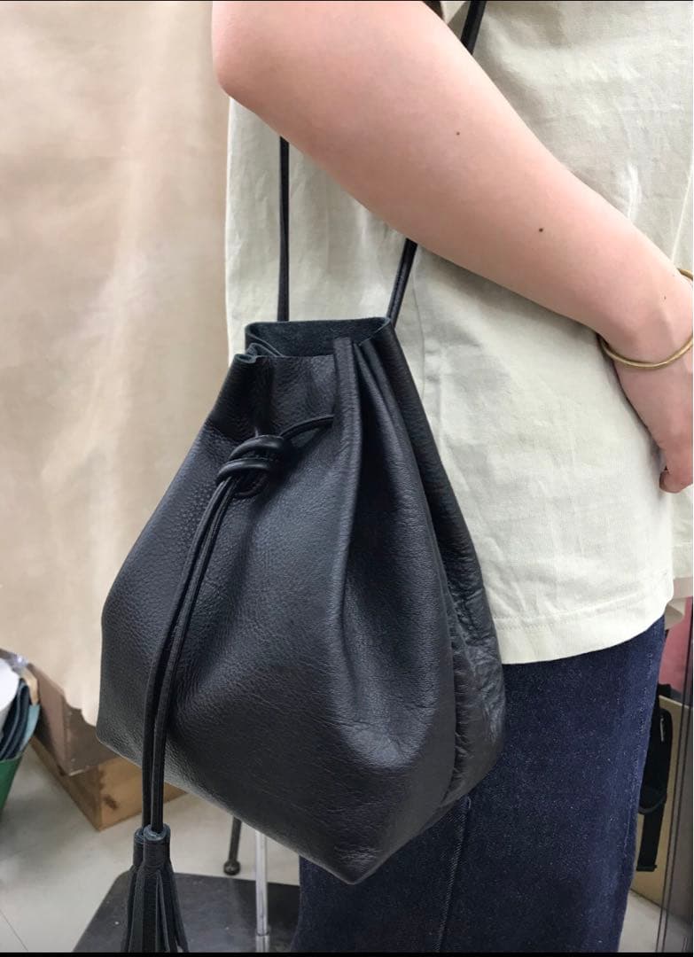 巾着バッグ　レザークラフト　ワークショップサンプル品　本革製
