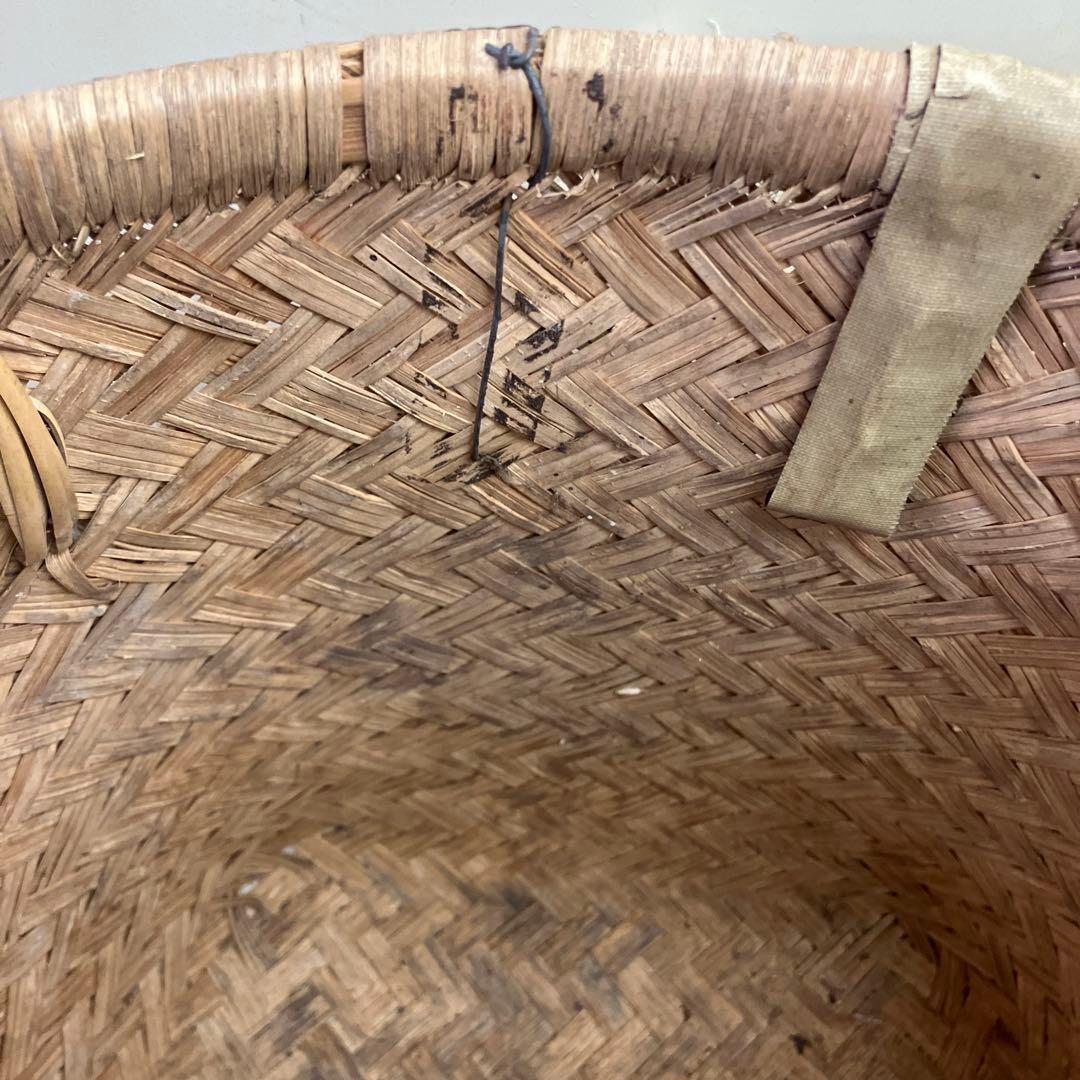 B-壁 背負い籠 竹細工 収穫籠 帆布補強 レトロ 古道具 竹カゴ 農業資材