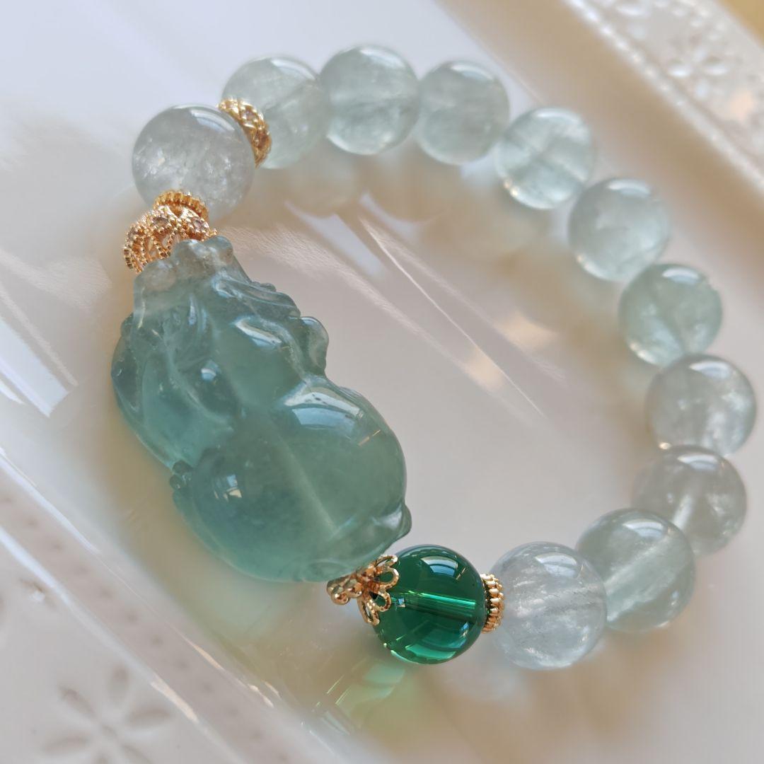 新作　ブルーグリーンフローライト貔貅　グリーンフローライト