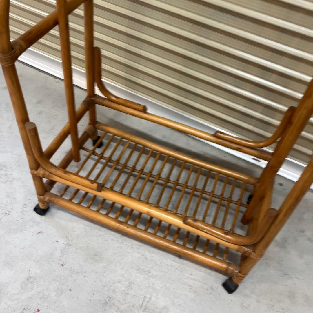 昭和レトロ ラタンハンガーラック キャスター付き 籐家具 古道具 古家具洋服掛け