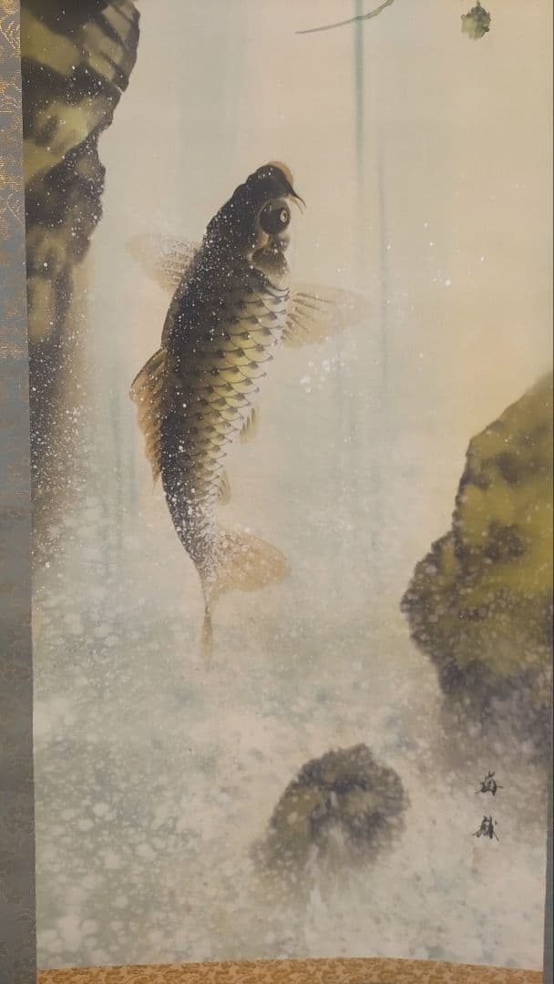 3月15日(日)出品終了@孔雀・猛虎・滝鯉 いろいろ鳥獣画の肉筆掛軸3本セット