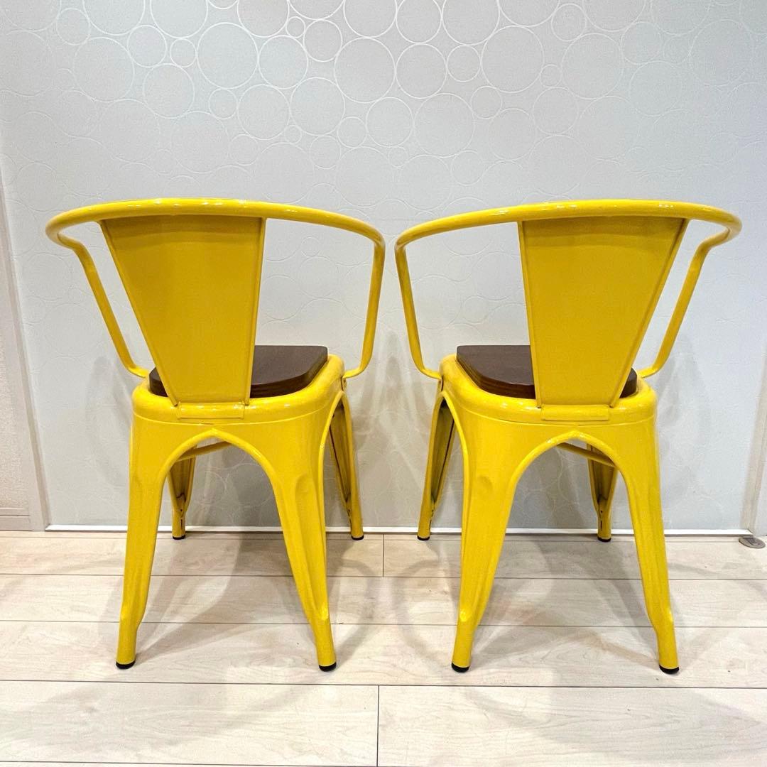 スチールチェア 木製座面 北欧 インダストリアル アームチェア レトロ 2脚