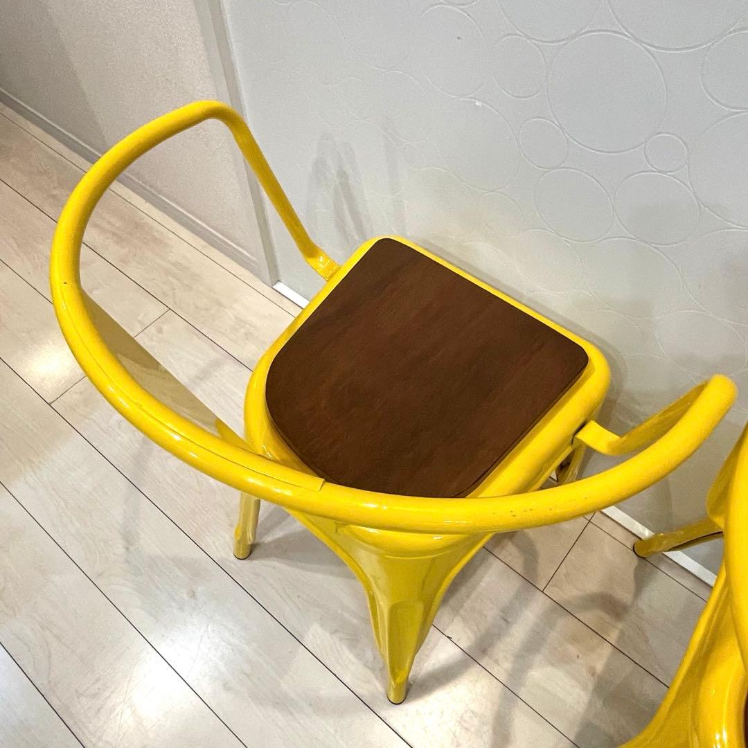 スチールチェア 木製座面 北欧 インダストリアル アームチェア レトロ 2脚