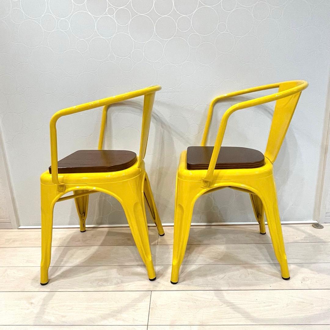 スチールチェア 木製座面 北欧 インダストリアル アームチェア レトロ 2脚